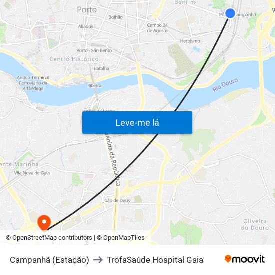 Campanhã (Estação) to TrofaSaúde Hospital Gaia map