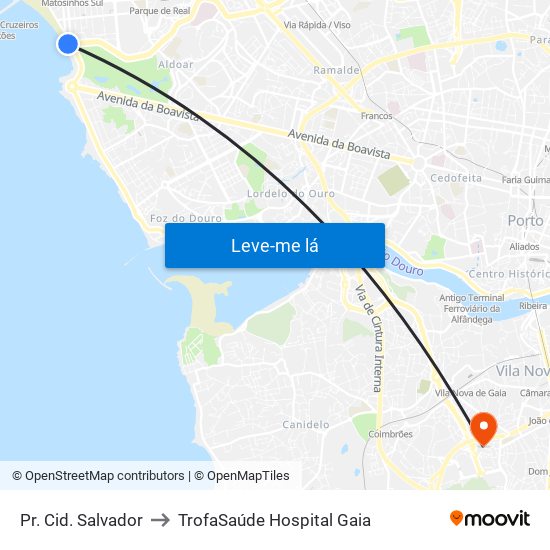 Pr. Cid. Salvador to TrofaSaúde Hospital Gaia map