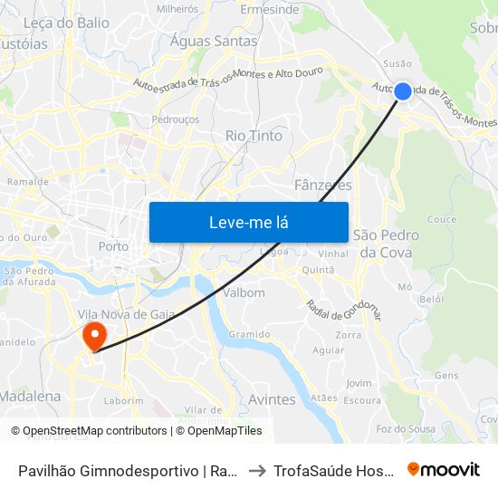 Pavilhão Gimnodesportivo | Ramalho Ortigão to TrofaSaúde Hospital Gaia map