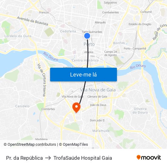 Pr. da República to TrofaSaúde Hospital Gaia map