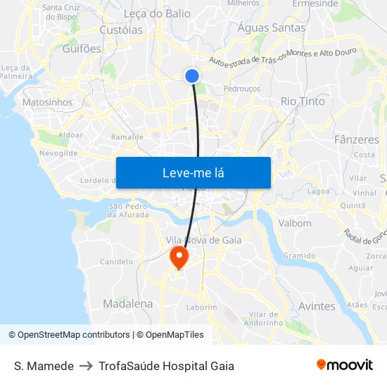 S. Mamede to TrofaSaúde Hospital Gaia map