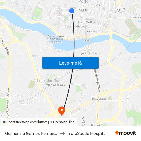 Guilherme Gomes Fernandes to TrofaSaúde Hospital Gaia map
