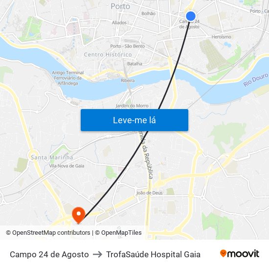 Campo 24 de Agosto to TrofaSaúde Hospital Gaia map