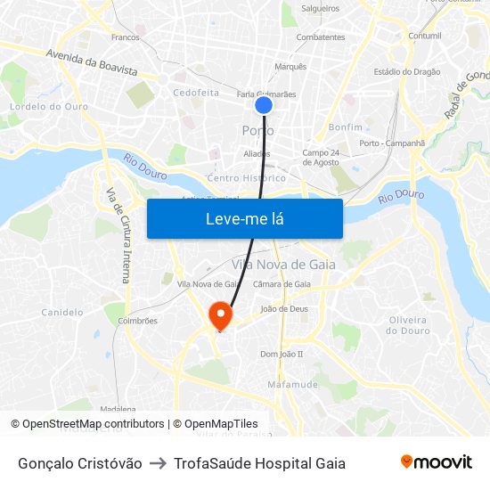 Gonçalo Cristóvão to TrofaSaúde Hospital Gaia map