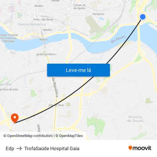 Edp to TrofaSaúde Hospital Gaia map