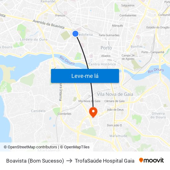 Boavista (Bom Sucesso) to TrofaSaúde Hospital Gaia map