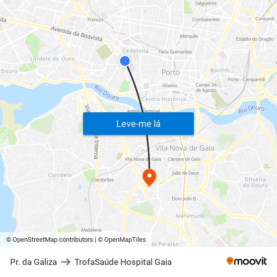 Pr. da Galiza to TrofaSaúde Hospital Gaia map