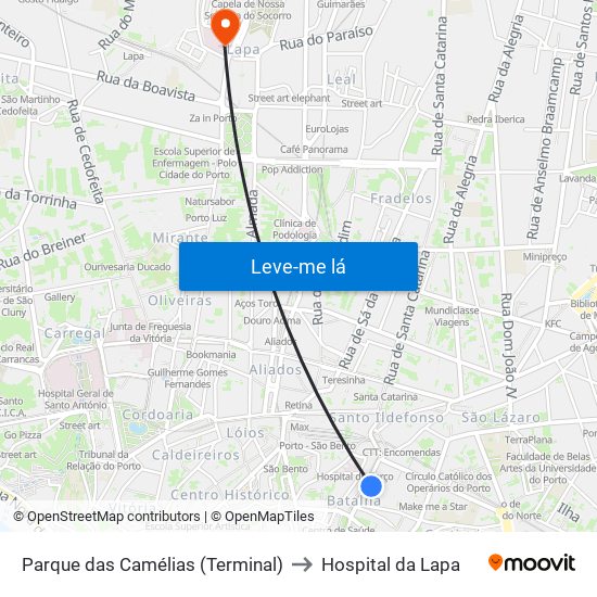 Parque das Camélias (Terminal) to Hospital da Lapa map