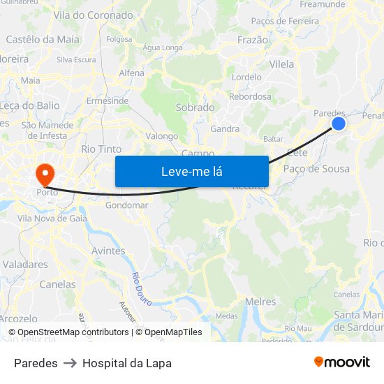 Paredes to Hospital da Lapa map