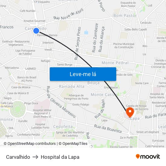 Carvalhido to Hospital da Lapa map