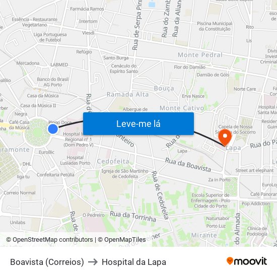 Boavista (Correios) to Hospital da Lapa map