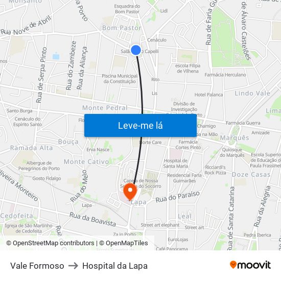 Vale Formoso to Hospital da Lapa map