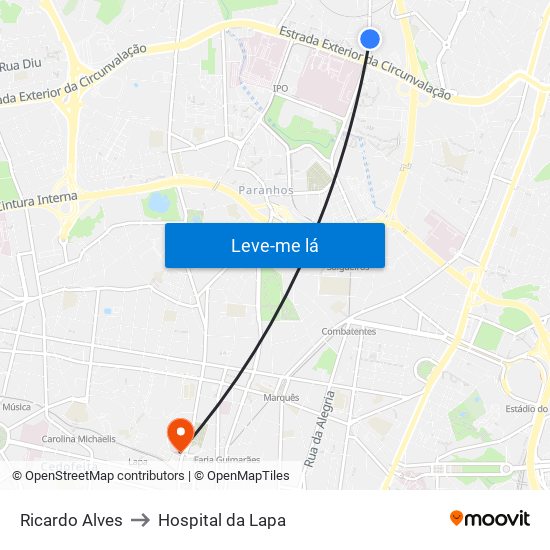 Ricardo Alves to Hospital da Lapa map