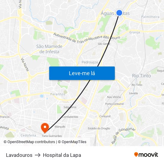 Lavadouros to Hospital da Lapa map