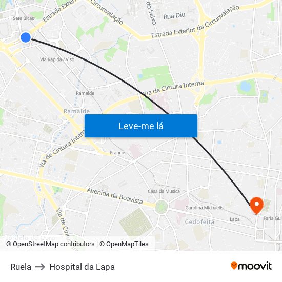 Ruela to Hospital da Lapa map