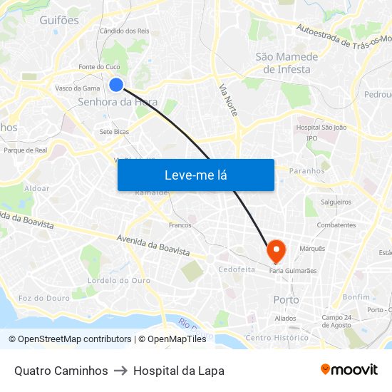 Quatro Caminhos to Hospital da Lapa map