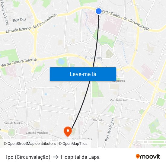Ipo (Circunvalação) to Hospital da Lapa map