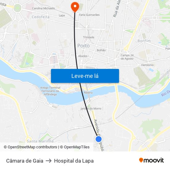 Câmara de Gaia to Hospital da Lapa map