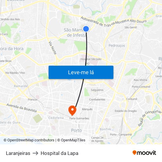 Laranjeiras to Hospital da Lapa map