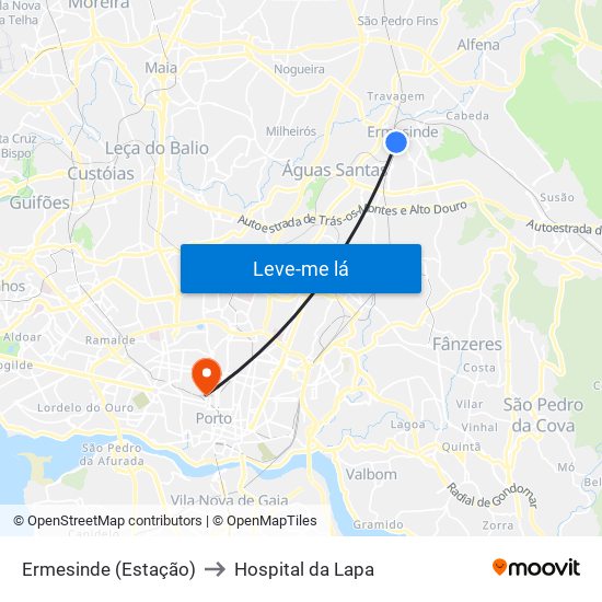 Ermesinde (Estação) to Hospital da Lapa map