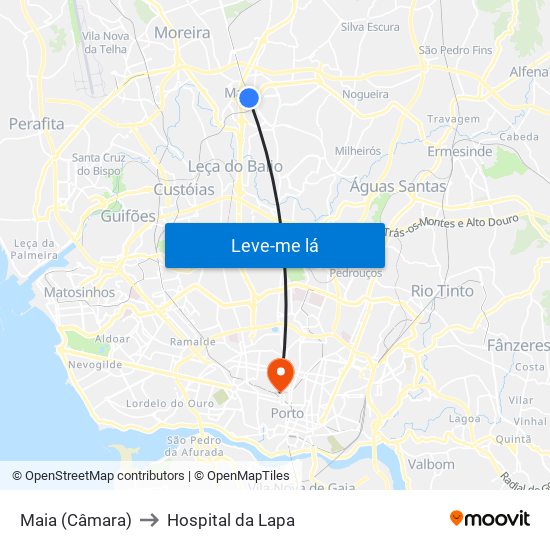 Maia (Câmara) to Hospital da Lapa map