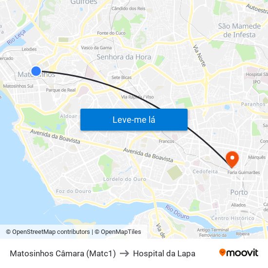 Matosinhos Câmara (Matc1) to Hospital da Lapa map