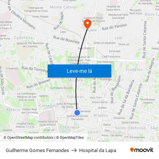 Guilherme Gomes Fernandes to Hospital da Lapa map