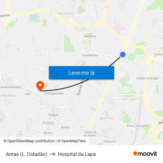 Antas (L. Cidadão) to Hospital da Lapa map