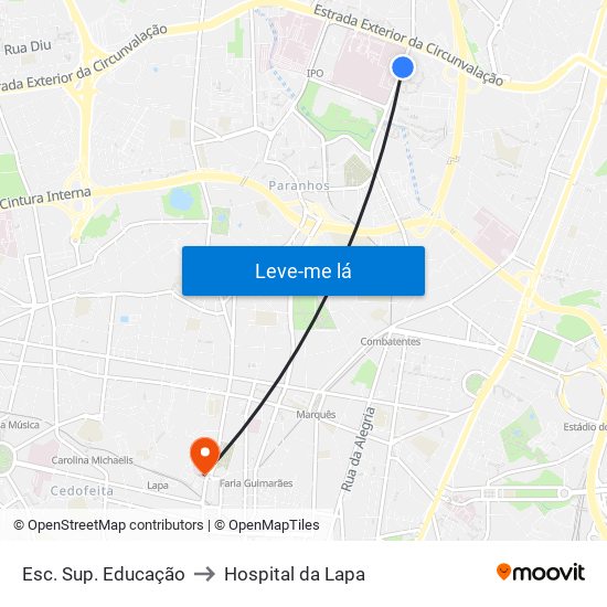 Esc. Sup. Educação to Hospital da Lapa map