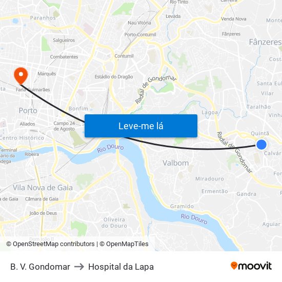 B. V. Gondomar to Hospital da Lapa map