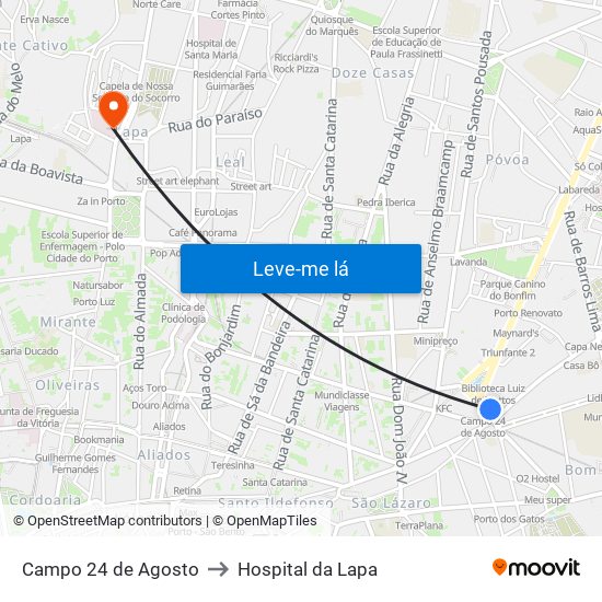 Campo 24 de Agosto to Hospital da Lapa map