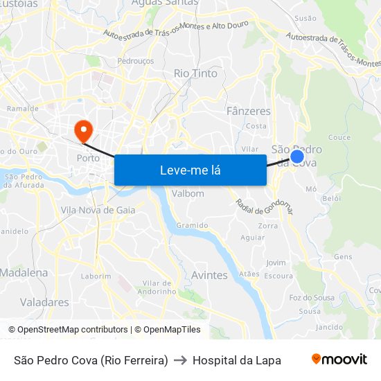 São Pedro Cova (Rio Ferreira) to Hospital da Lapa map