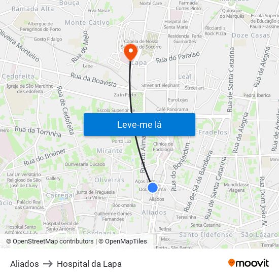 Aliados to Hospital da Lapa map