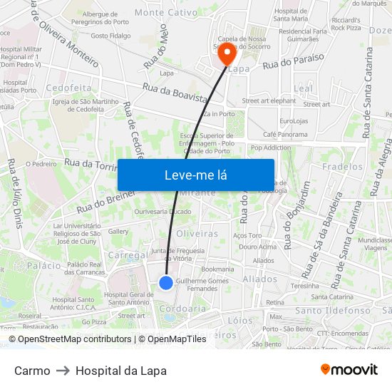 Carmo to Hospital da Lapa map