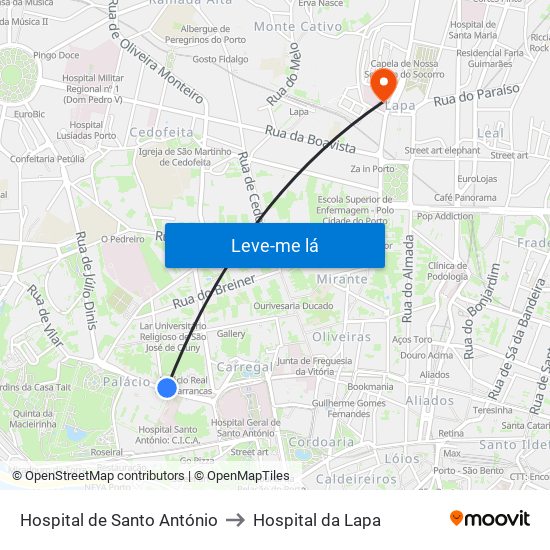 Hospital de Santo António to Hospital da Lapa map
