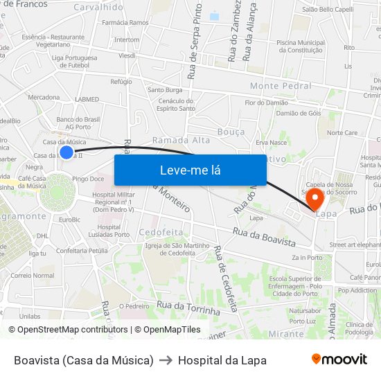 Boavista (Casa da Música) to Hospital da Lapa map