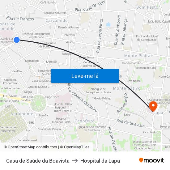 Casa de Saúde da Boavista to Hospital da Lapa map