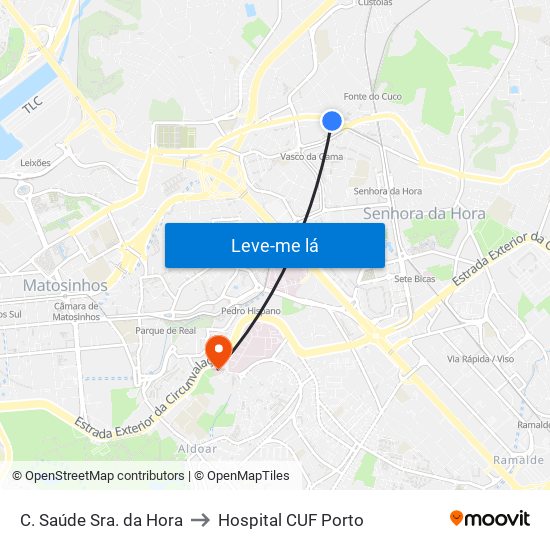 C. Saúde Sra. da Hora to Hospital CUF Porto map