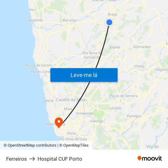 Ferreiros to Hospital CUF Porto map