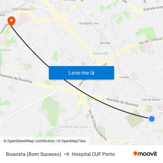 Boavista (Bom Sucesso) to Hospital CUF Porto map