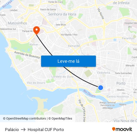 Palácio to Hospital CUF Porto map