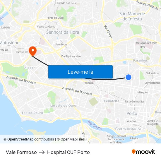 Vale Formoso to Hospital CUF Porto map