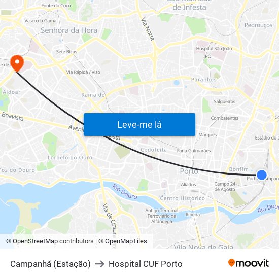 Campanhã (Estação) to Hospital CUF Porto map