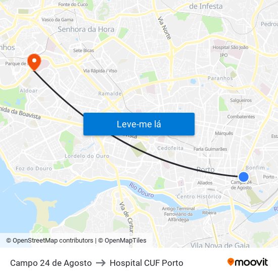 Campo 24 de Agosto to Hospital CUF Porto map