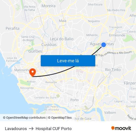 Lavadouros to Hospital CUF Porto map