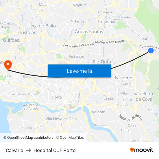 Calvário to Hospital CUF Porto map