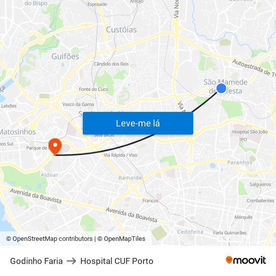 Godinho Faria to Hospital CUF Porto map