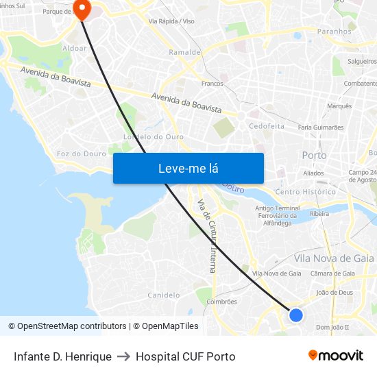 Infante D. Henrique to Hospital CUF Porto map