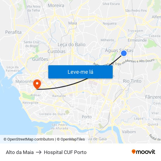 Alto da Maia to Hospital CUF Porto map