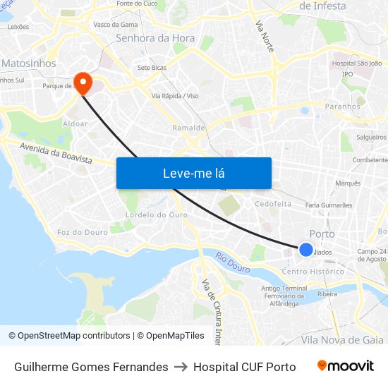 Guilherme Gomes Fernandes to Hospital CUF Porto map